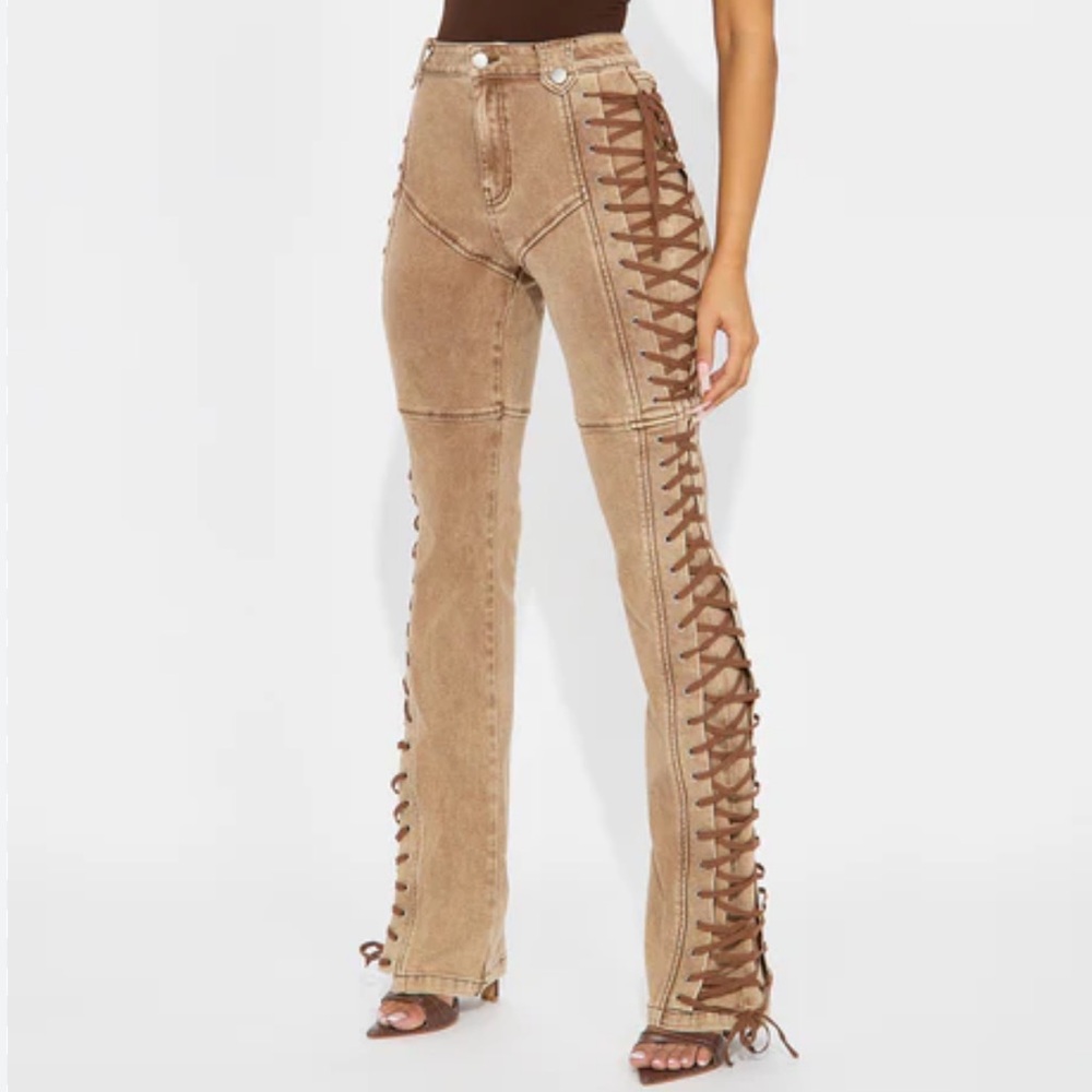 Fashion Nova Tan Lace-Up Pants